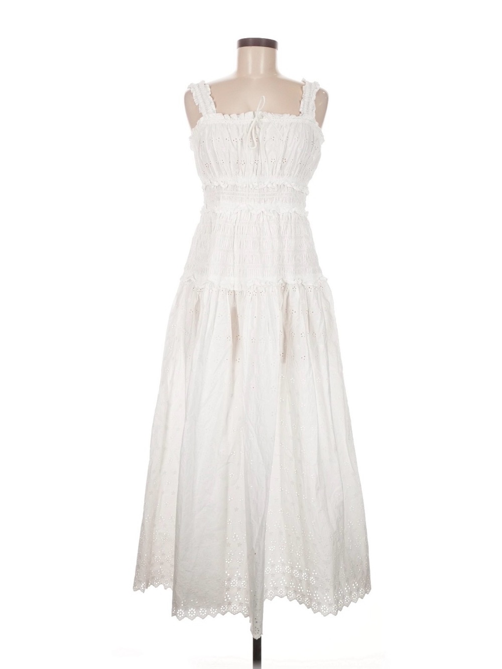 Gap x Doen Dress Medium Eyelet Milkmaid Button Front Cottage Tiered White NWOT